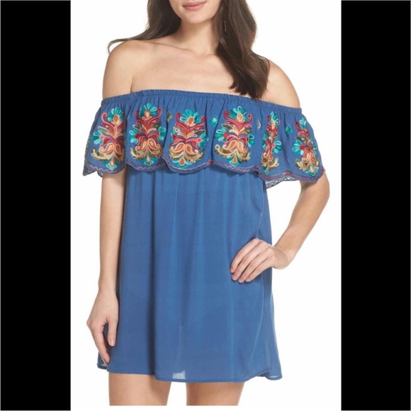 Surf Gypsy Embroidered Fiesta Mexican Style Off Shoulder Dress - 1