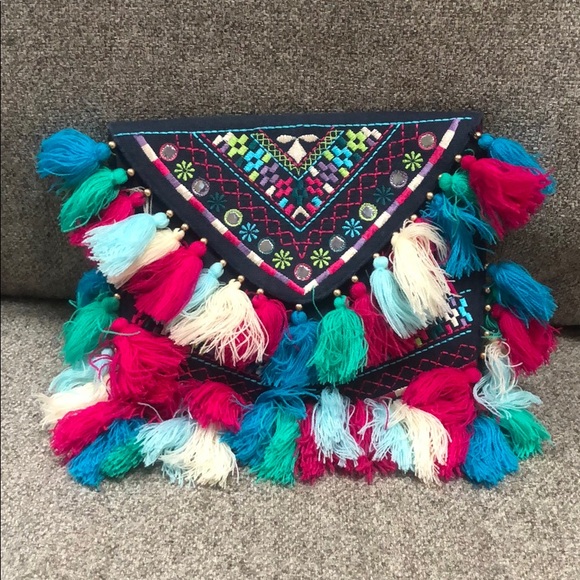 America & Beyond Boho Embroidered Tassel Crossbody - 1