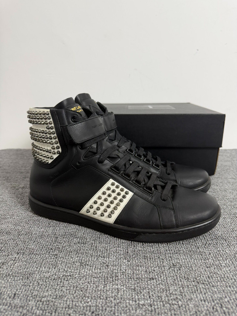 Saint Laurent Slp14fw Black White Color-Block Studded High-Top Sneakers - 1