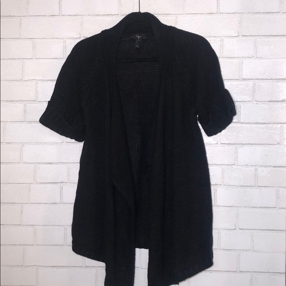 Aqua - Black Chunky Drape Front Short Sleeve Cardigan - 1