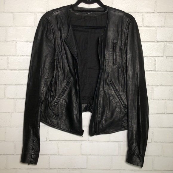 Theory Fida Black Genuine Leather Moto Jacket - 1