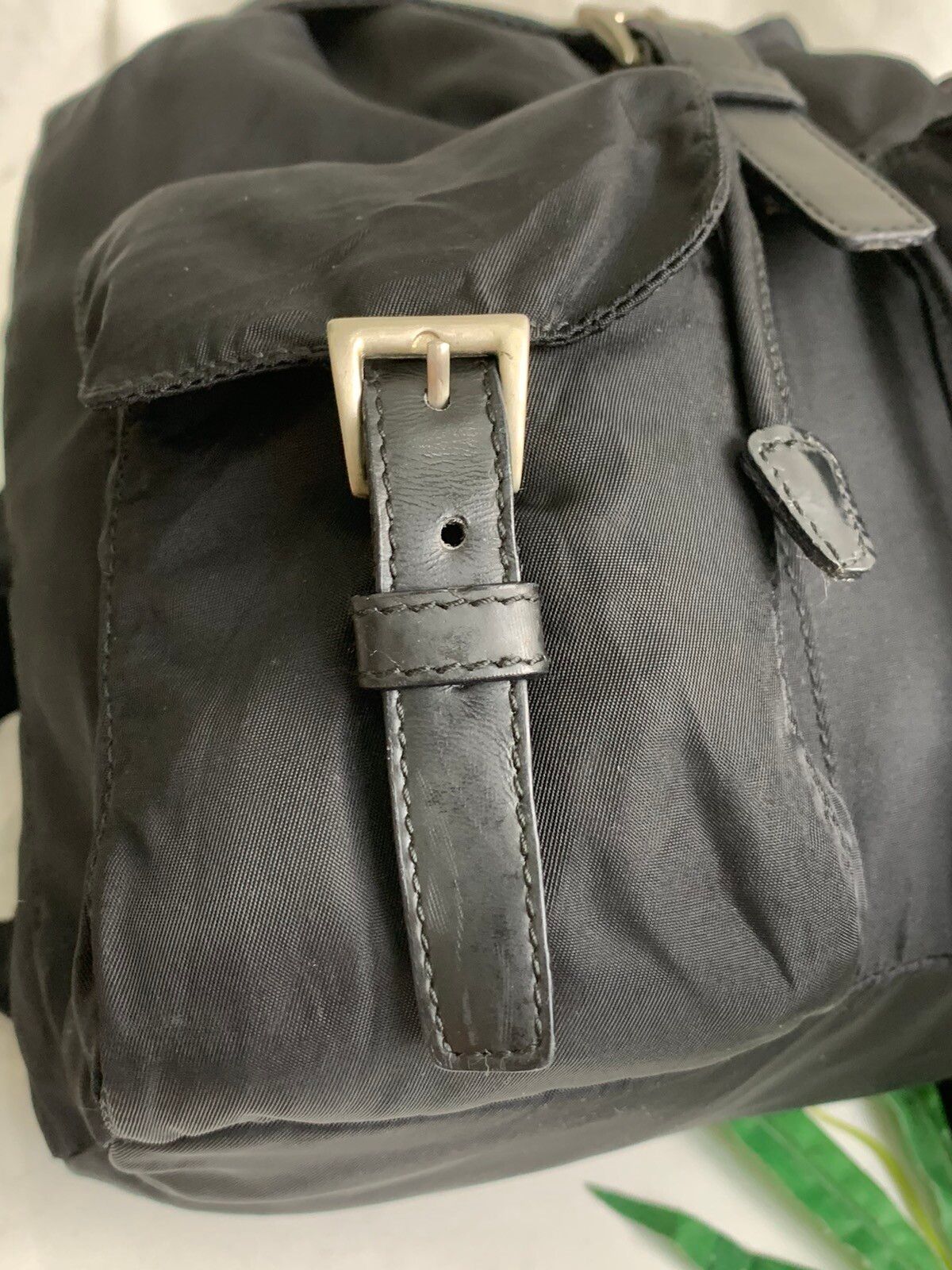 Authentic prada backpack black nylone double pocket - 10