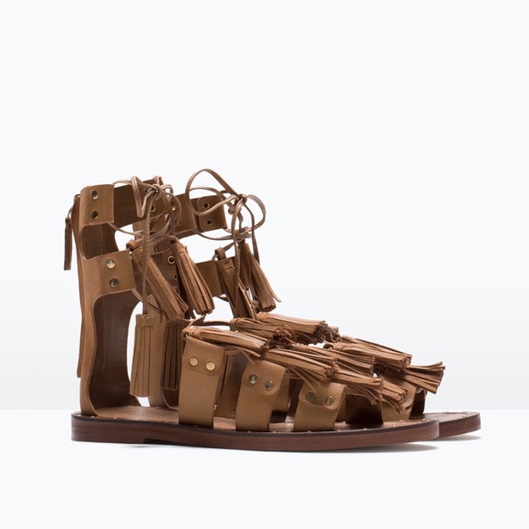 Rare ZARA Tassel Leather Roman Gladiator Sandals - 1