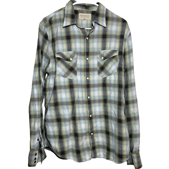 Ralph Lauren Denim & Supply Button Up Shirt Long Sleeve Plaid Black Blue Large - 1