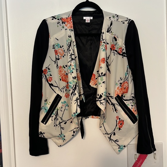 Xhilaration Asymmetrical Cherry Blossom Blazer Shoulder Pad Jacket - 2