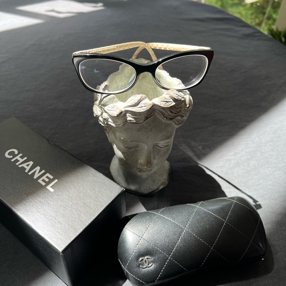 Chanel 3287-Q 817 Eyeglasses Glasses Black Beige Quilted Logo 54-17-140 EUC - 5