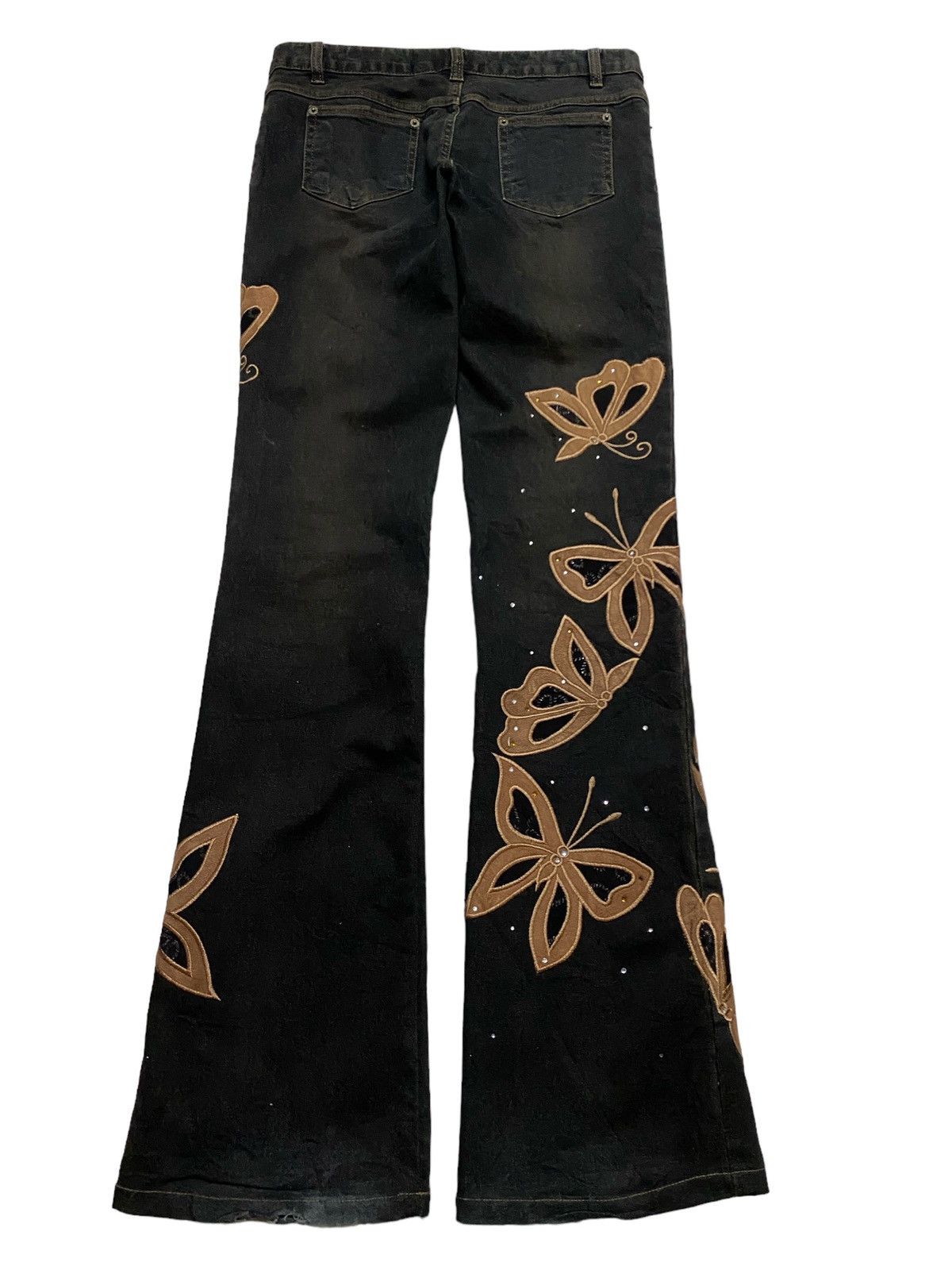 💥Flare💥90s Japanese 3D Embroidery Butterfly Distress jean - 2