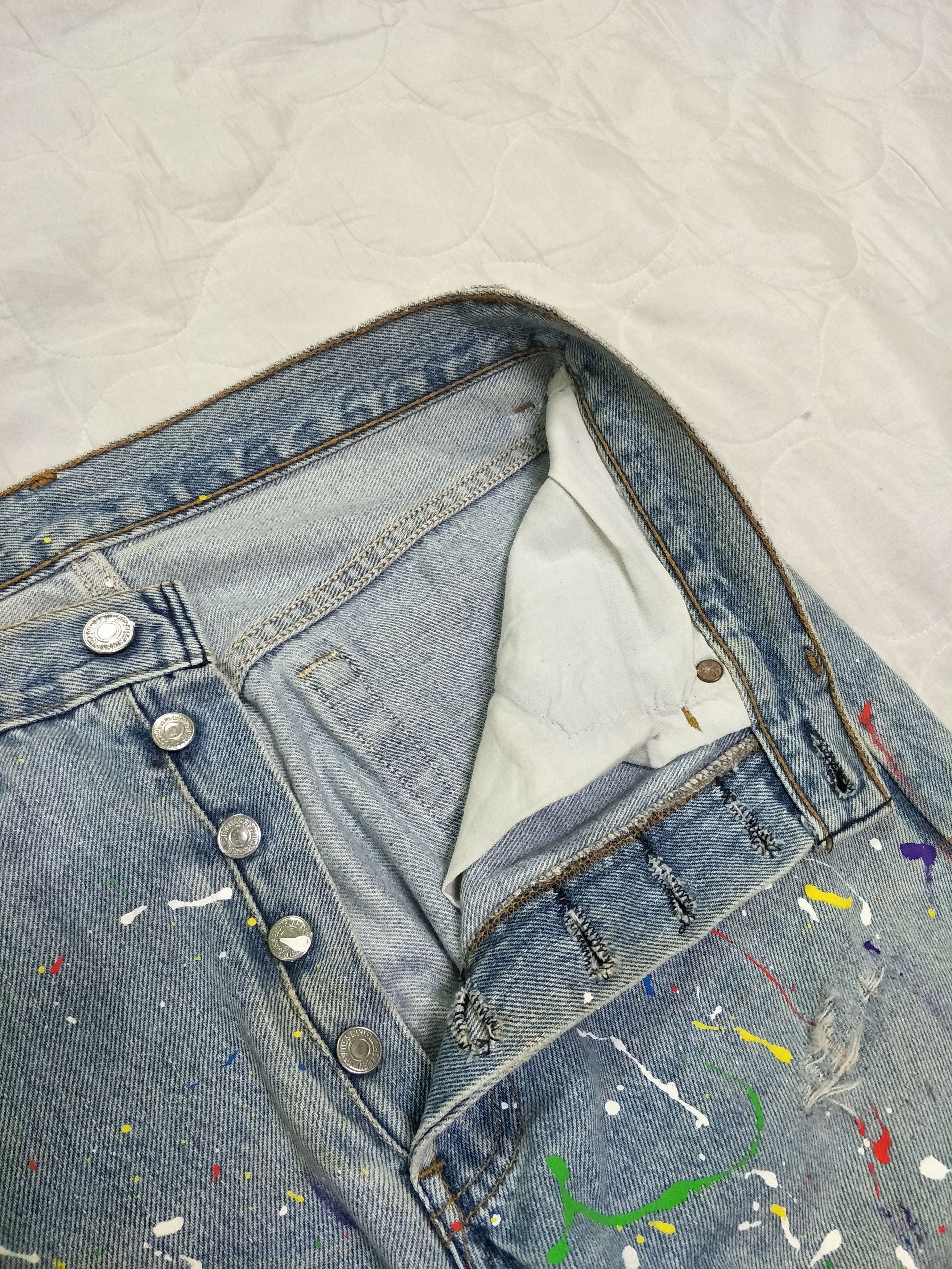 Vintage Levi's 501 Custom Splatter Distress Denim - 7