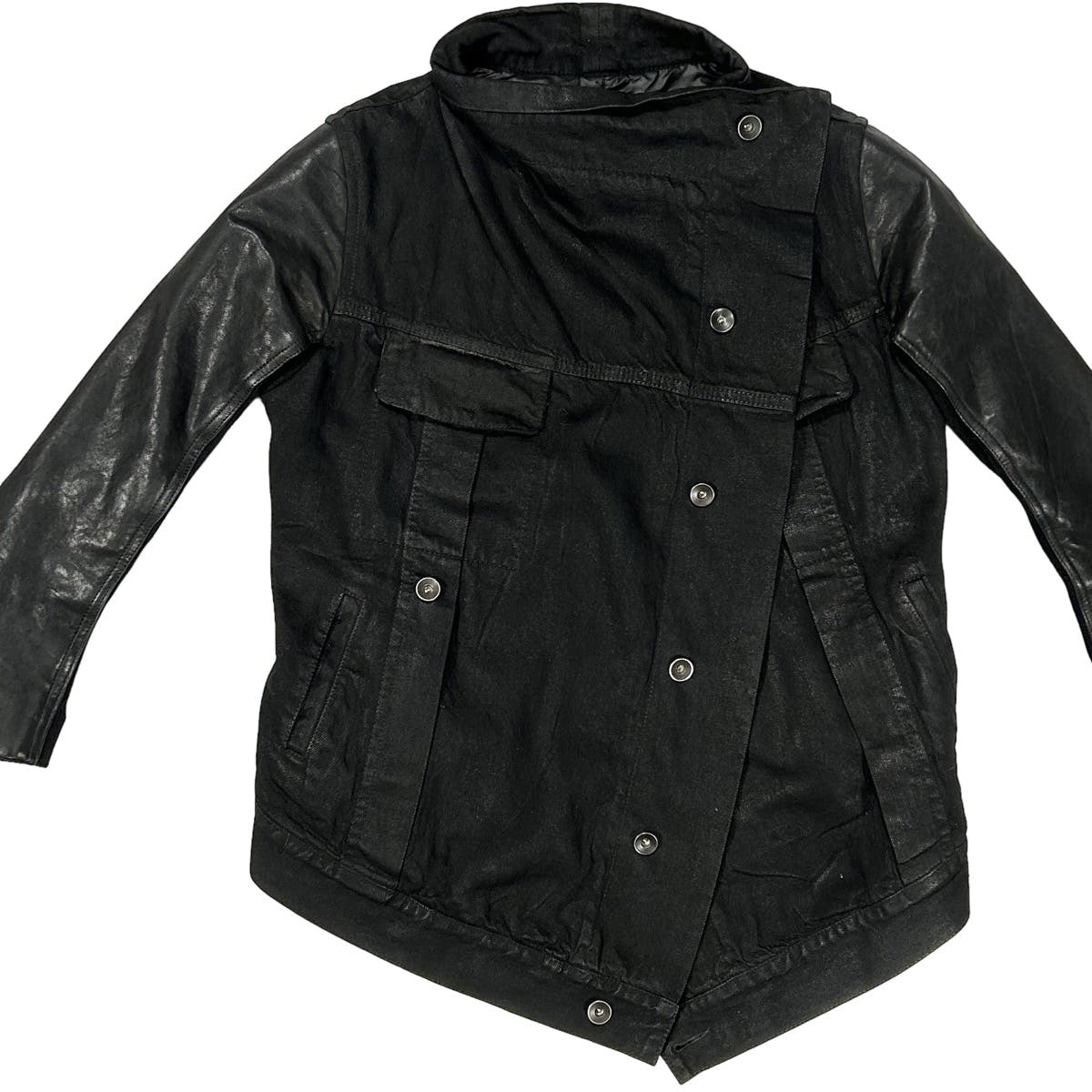 Leather/Denim Cropped Funnel Jacket - 4