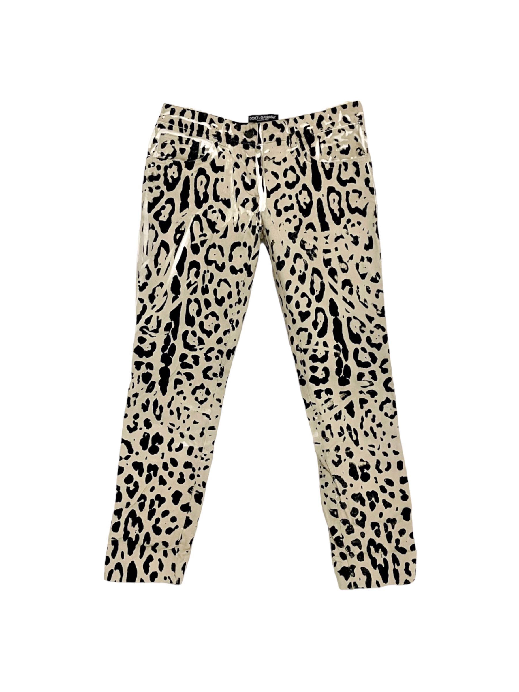 Dolce & Gabbana Neutral Leopard Print Mid-Rise Straight Leg Jeans - 1