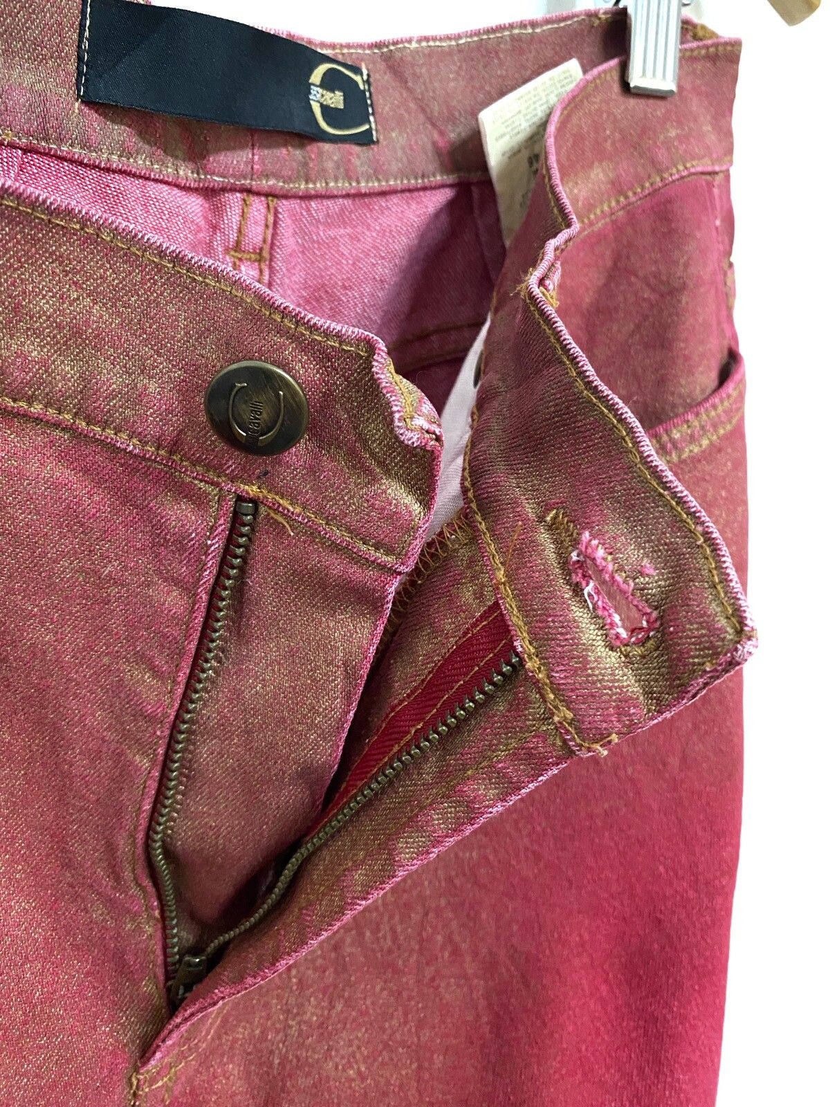Vintage Roberto Just Cavalli Gold Distressed Design Denim Jeans - 13