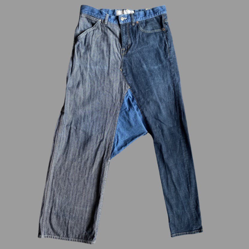 SS13 Runway Drop Crotch Asymmetric Two tone Jeans - 4