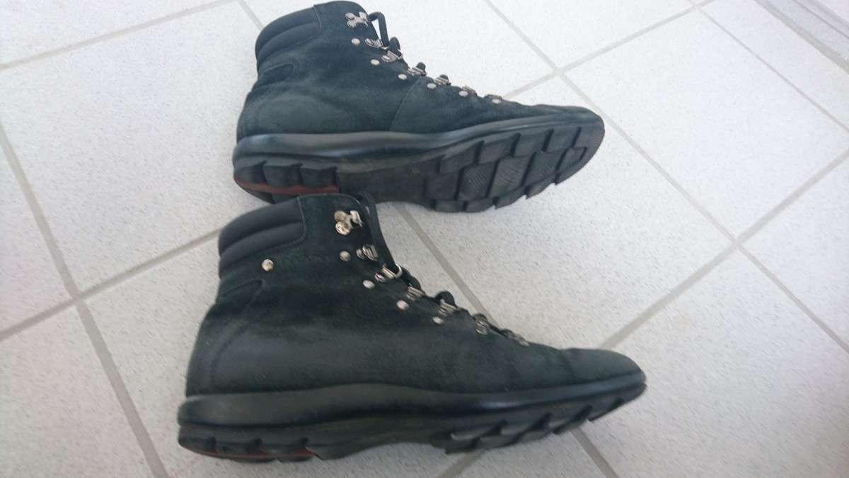 Black Suede Velour Hiking Leather Boots UK7 - 6
