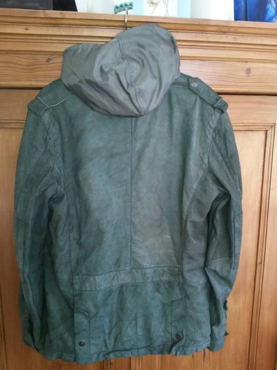 Drykorn - Real olive green leather hooded washed jacket size 46 48 - 4