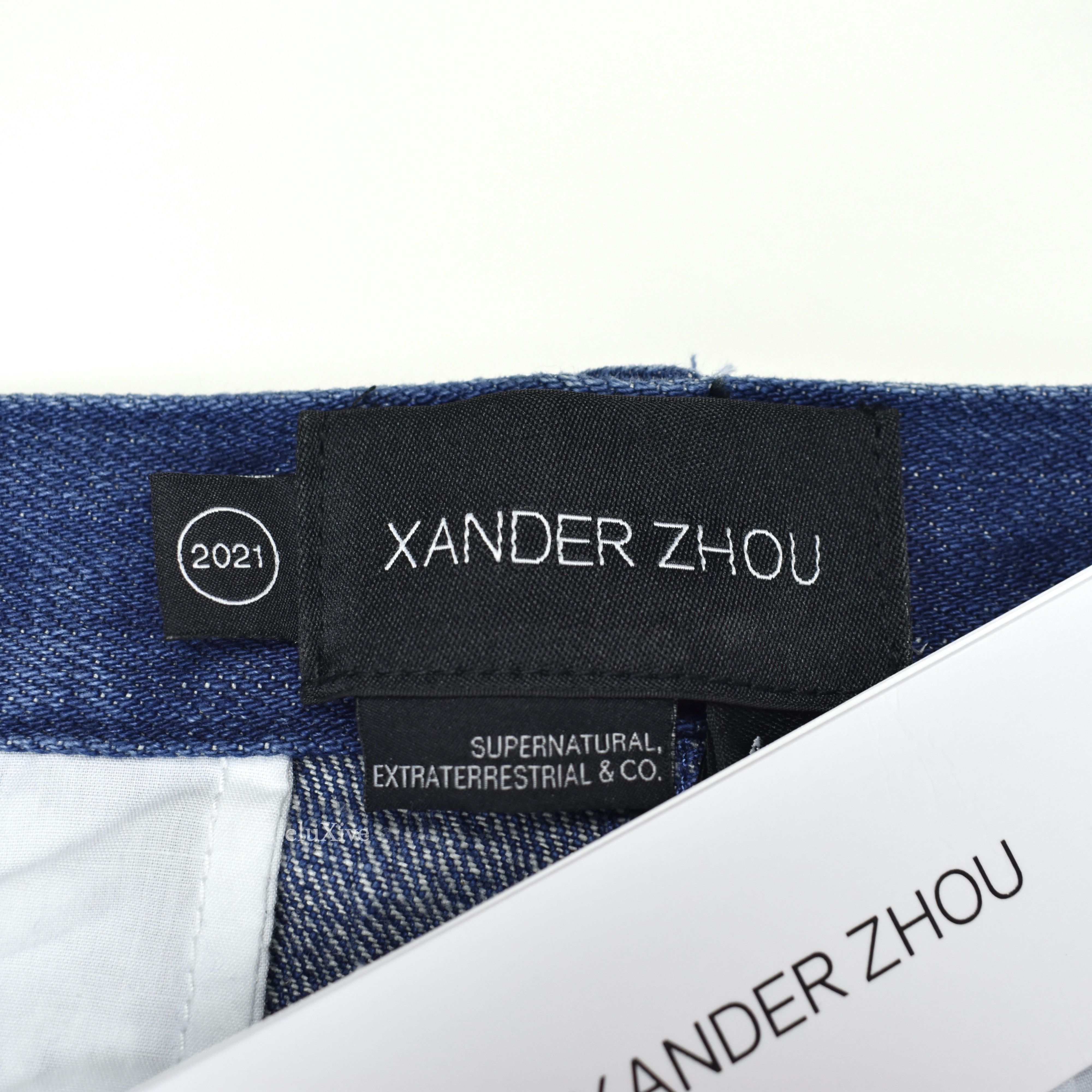 Xander Zhou Blue Spiral Effect Denim Jeans - 4