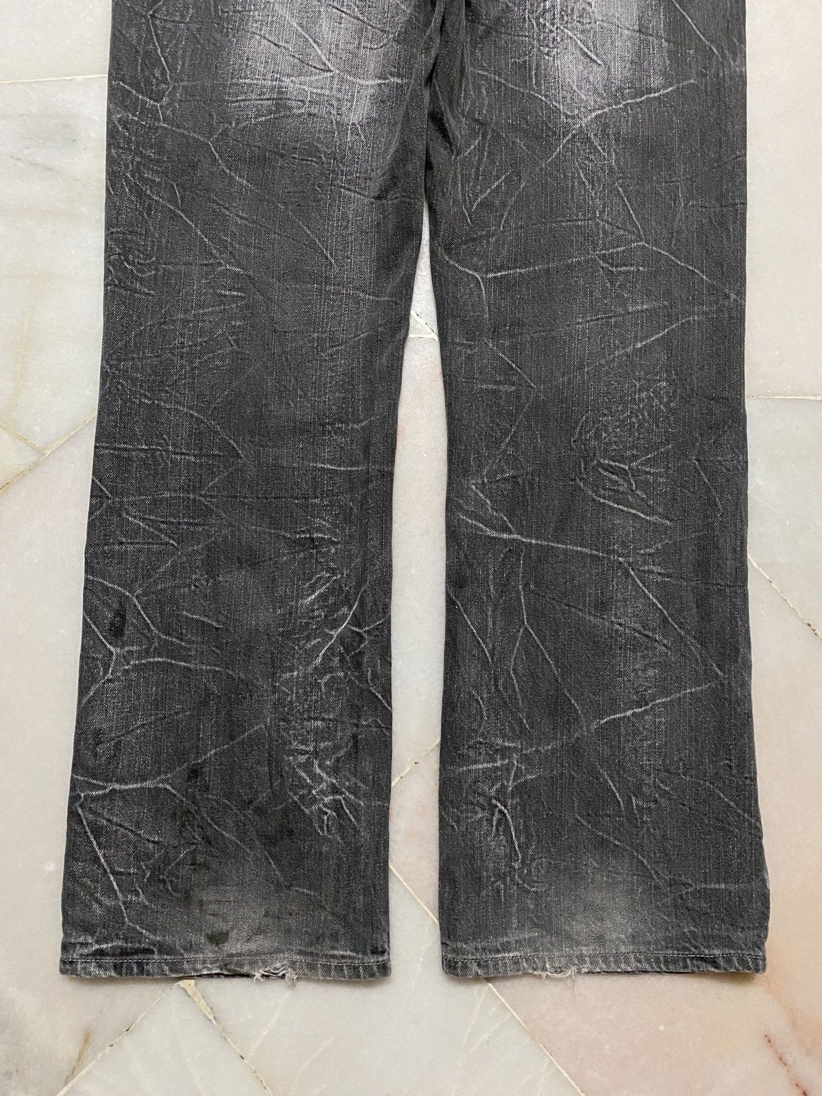 💥Sick Root three Skull Bones Washed Whisker Distress Jean - 22