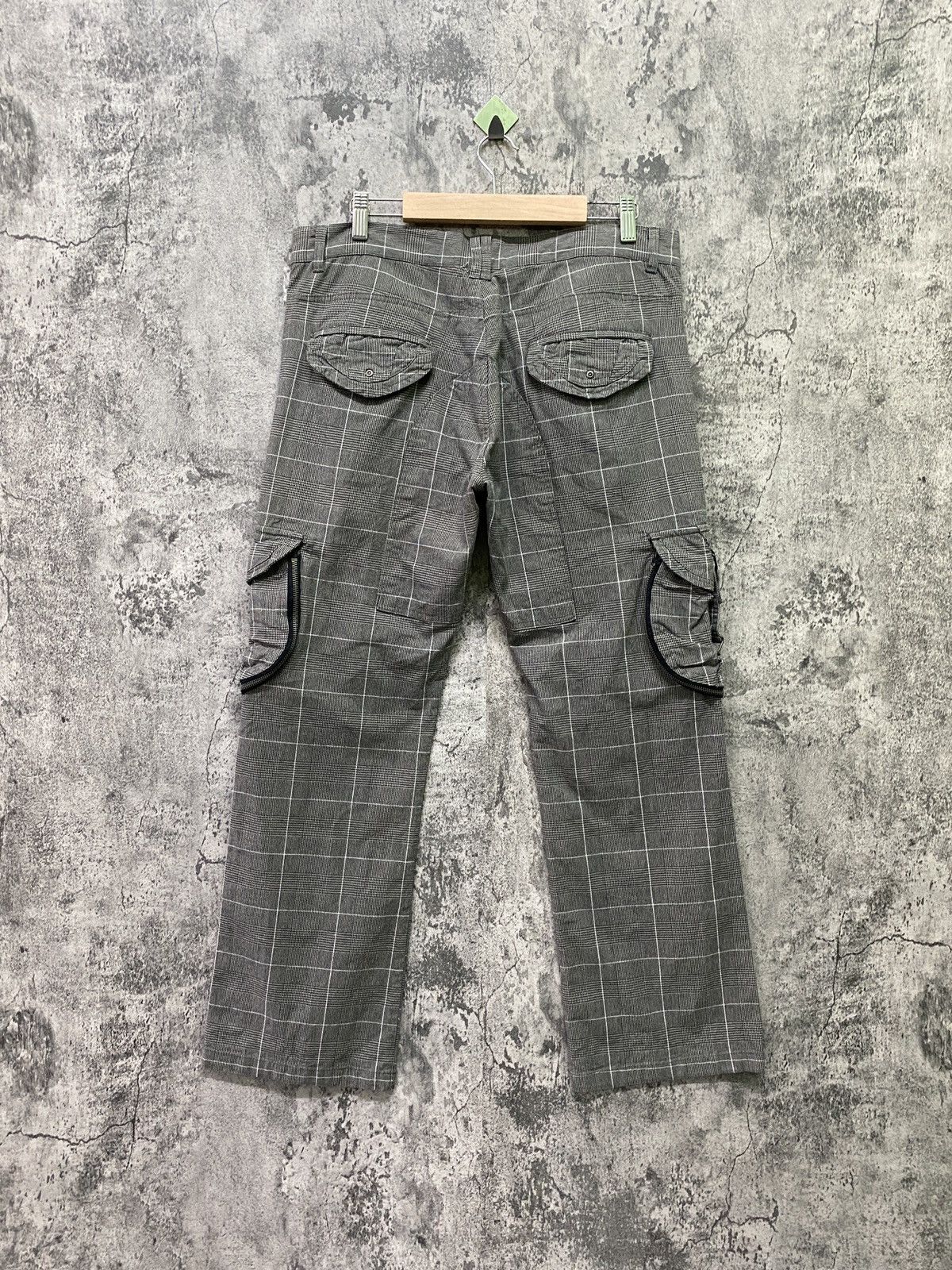 Japanese Brand - 31040=SKKONE Cargo Multipocket Checked Bondage Style Pant - 2