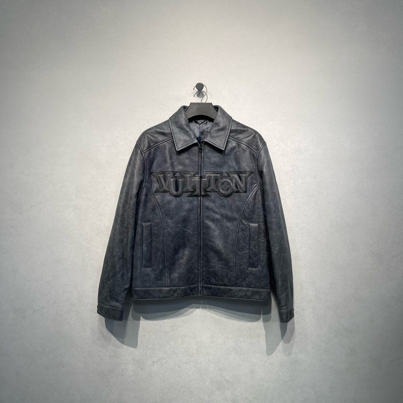 Louis Vuitton logo-printed distressed leather jacket - 1