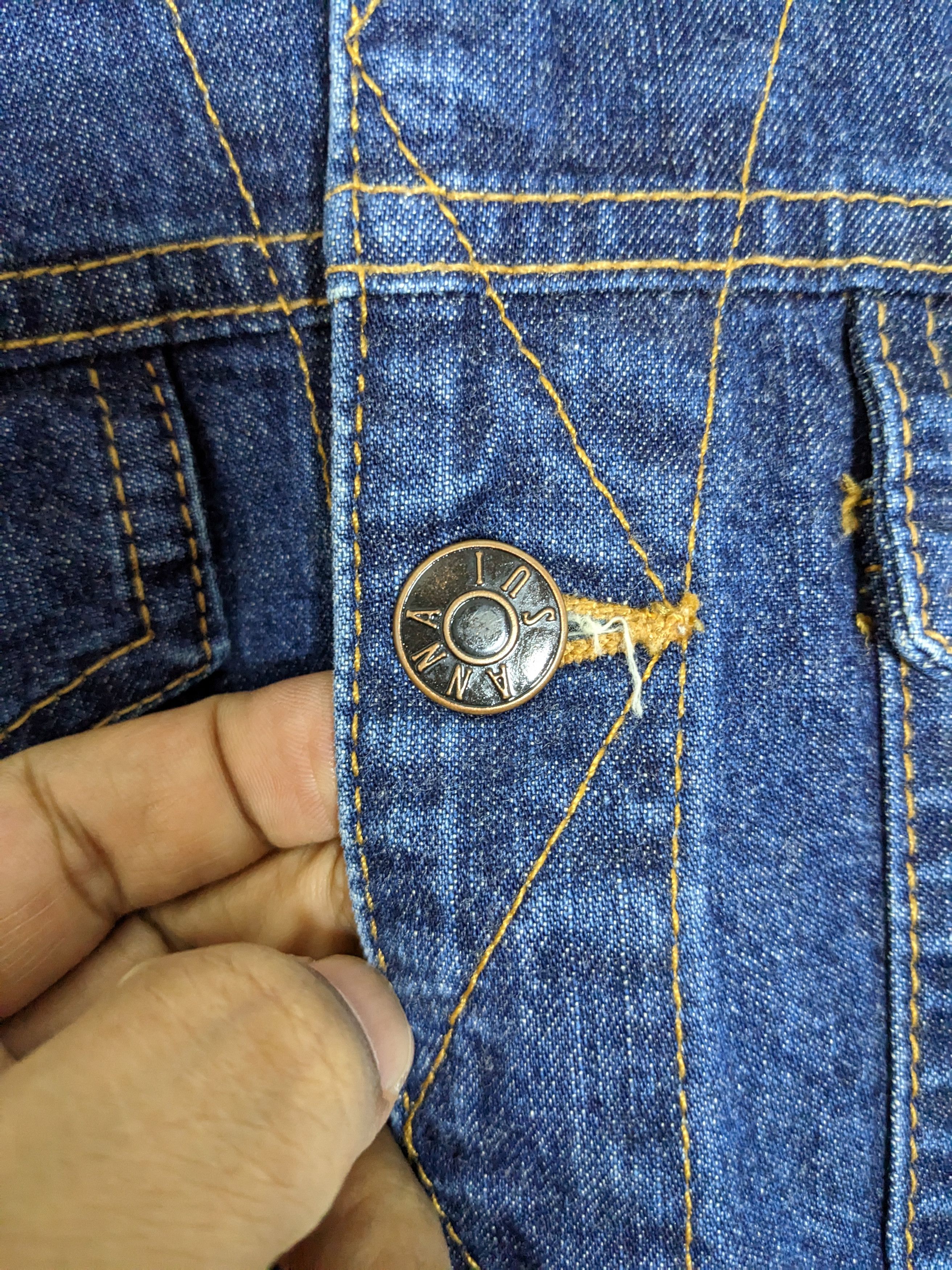 Anna Sui Designer Blue Denim Jacket Small Cropped Button Up - 6