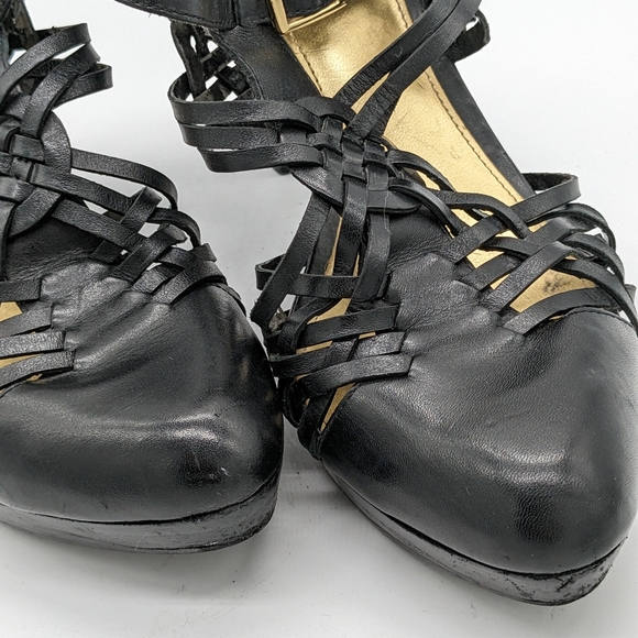 Lauren Ralph Lauren Black Leather Weave Closed Toe Heels Women's 8.5M - 11