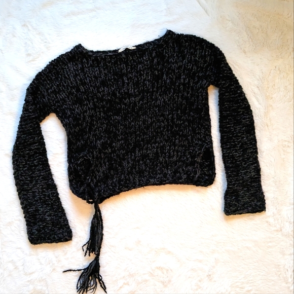 Joan Vass, N.Y. Vintage Hand Knit 100% Wool Boxy Sweater Tassel Ties Small - 1