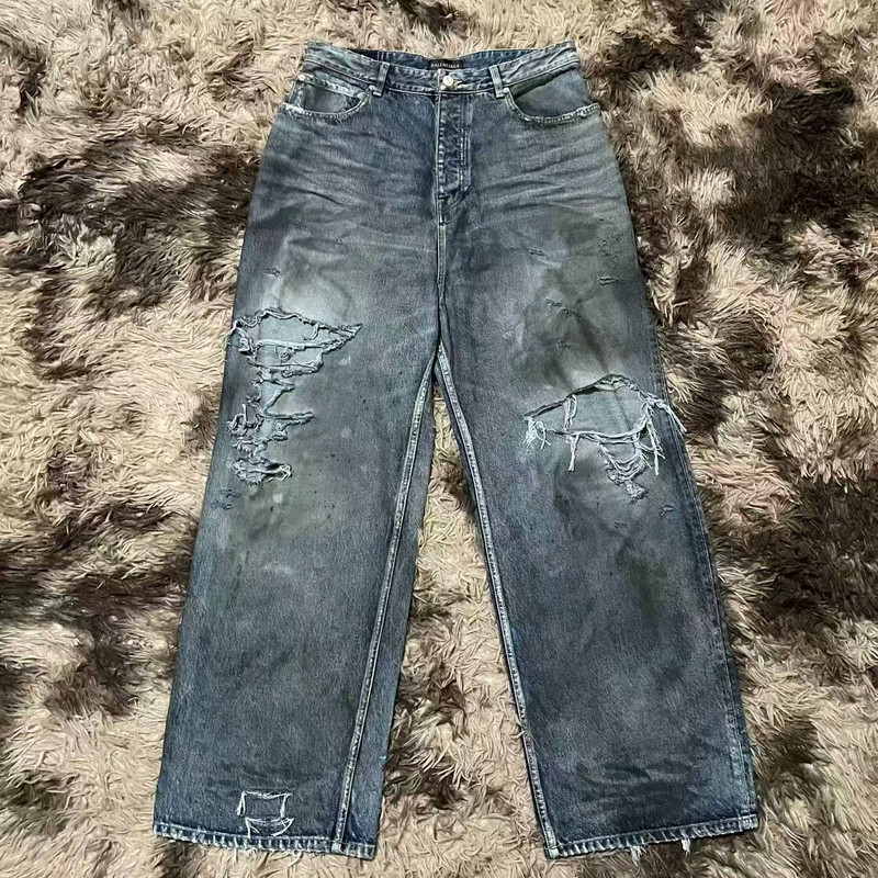 Balenciaga 23FW Ripped Mud Dyed Jeans - 1