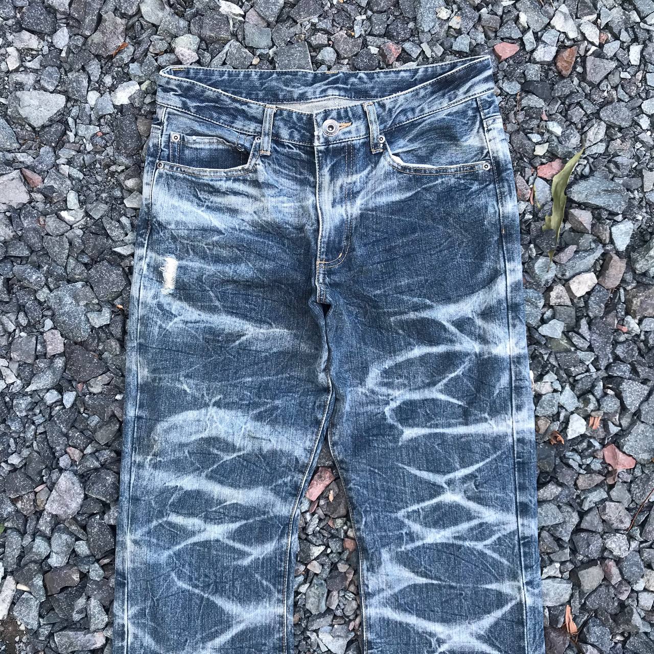 No brand inpired japanese brand hysteric glamour style thunderstorm herringbone wash flared leg jean - 3