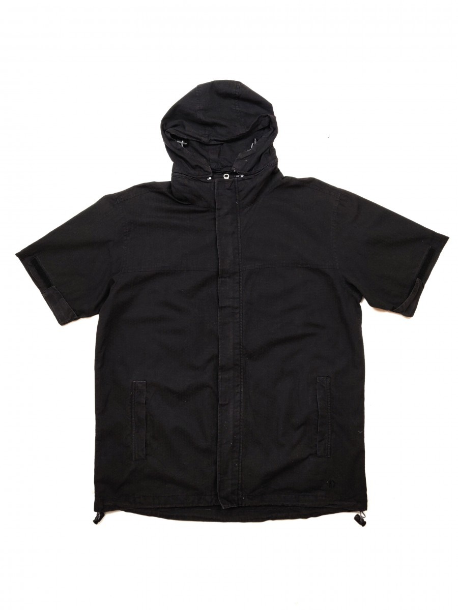 Black - Short Sleeve Hoodie Sweater Jacket - 1