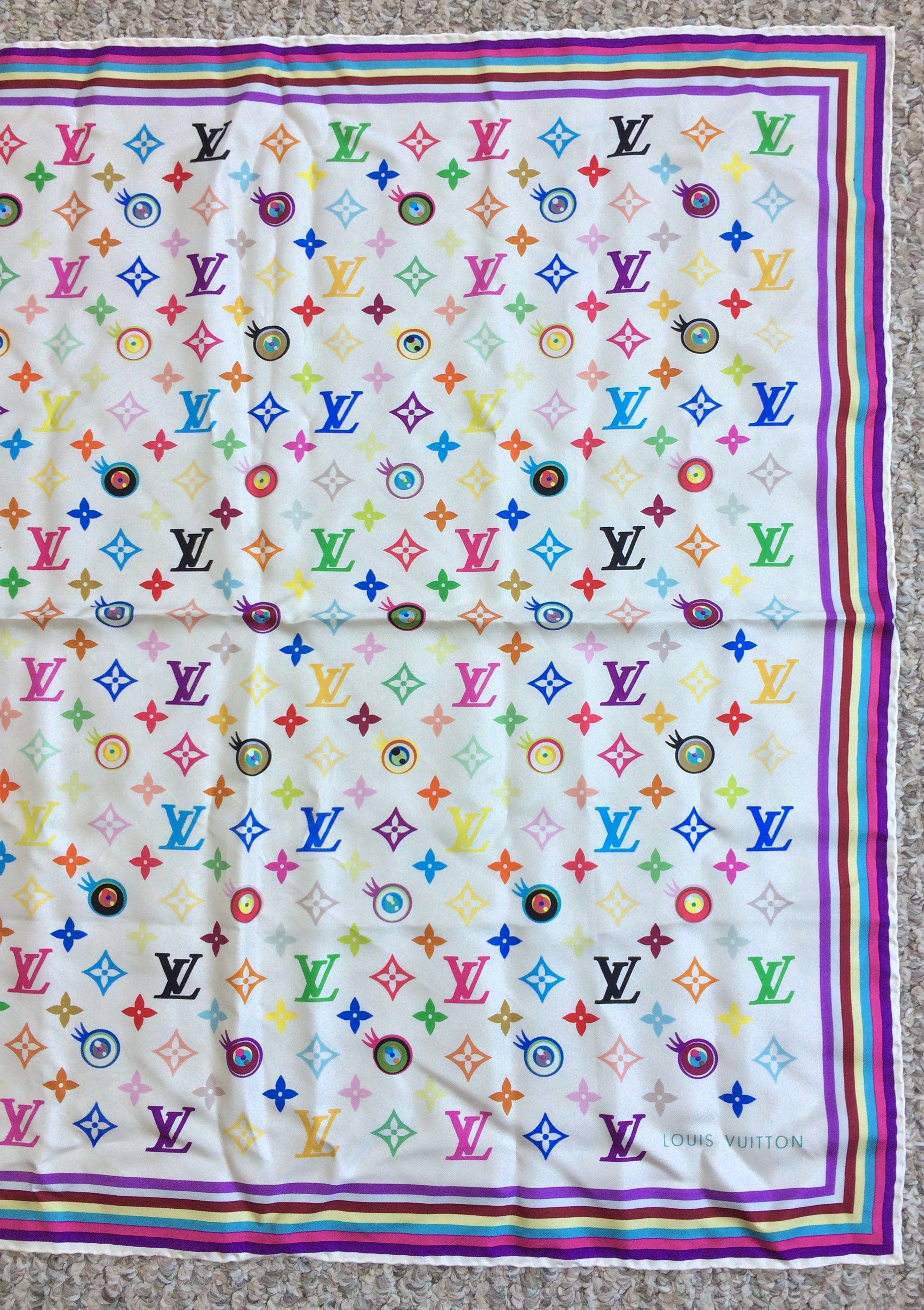 S/S 2003 Vuitton Murakami Multicolor Monogram Silk Scarf - 3