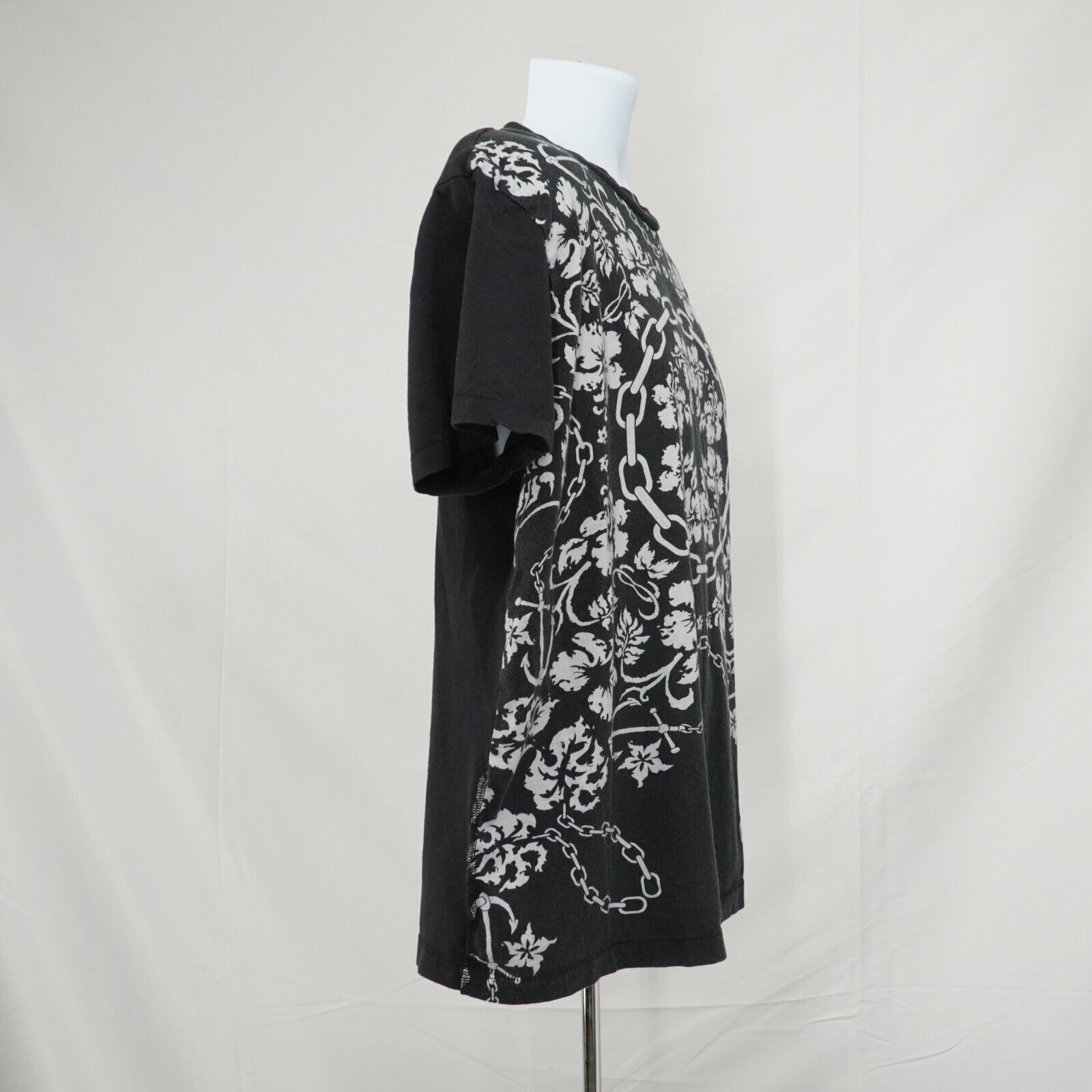Black White Printed Shirt Floral Chains Anchor Hawaiian Tee - 13