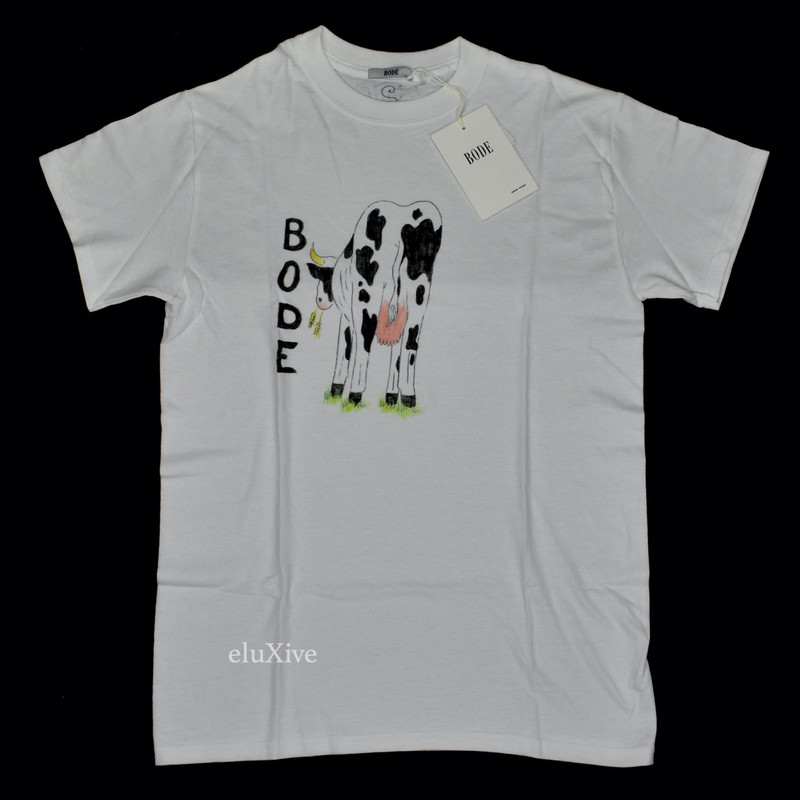 Bode Hand Illustrated Cow Logo T-Shirt White S NWT - 1