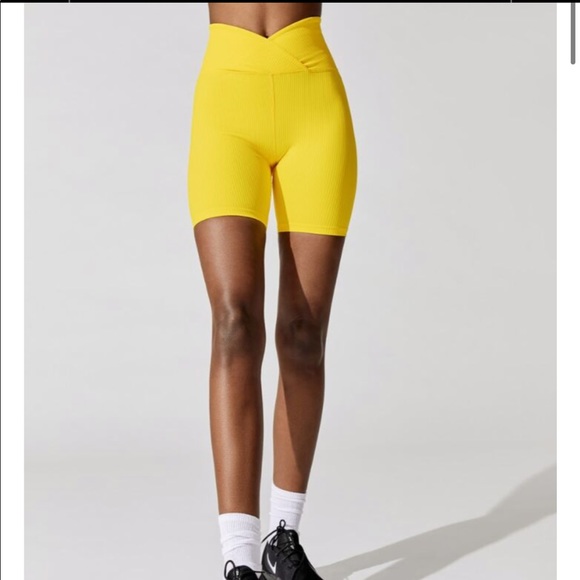 Year Of Ours Ribbed V Waist Biker Short in Yellow - 1