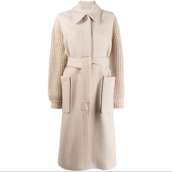 ba&sh Calas Cable Knit Sleeve Long Wool Coat in Creme - 1