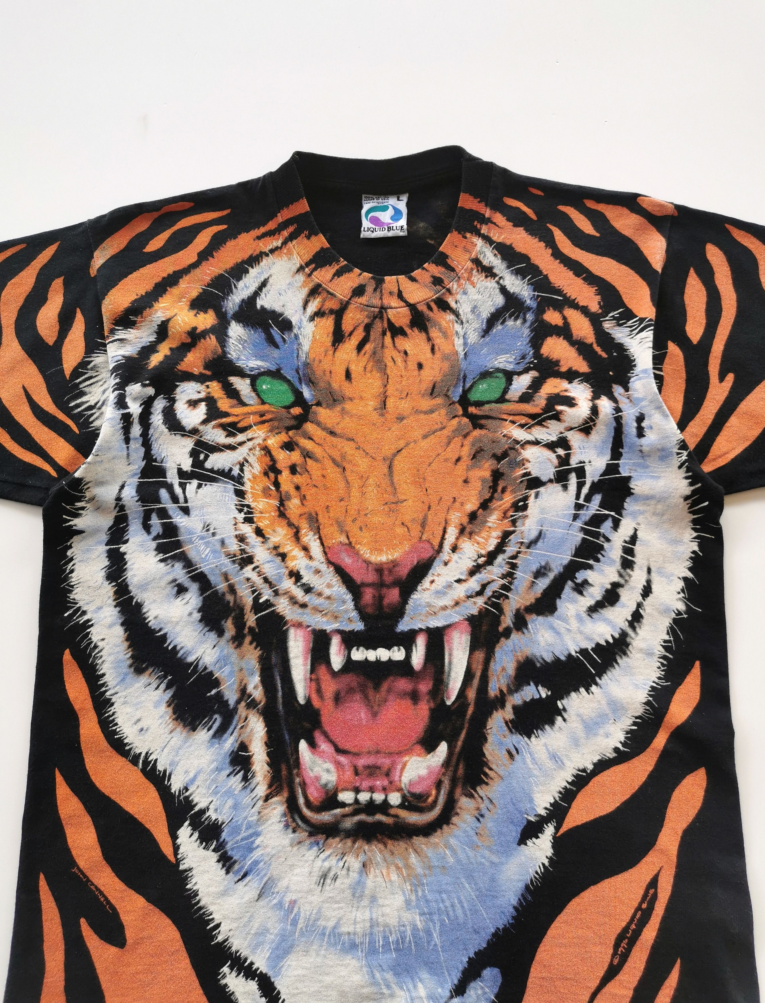 1995 Vintage Tiger Liquid Blue By John Connell Art Tshirt - 2