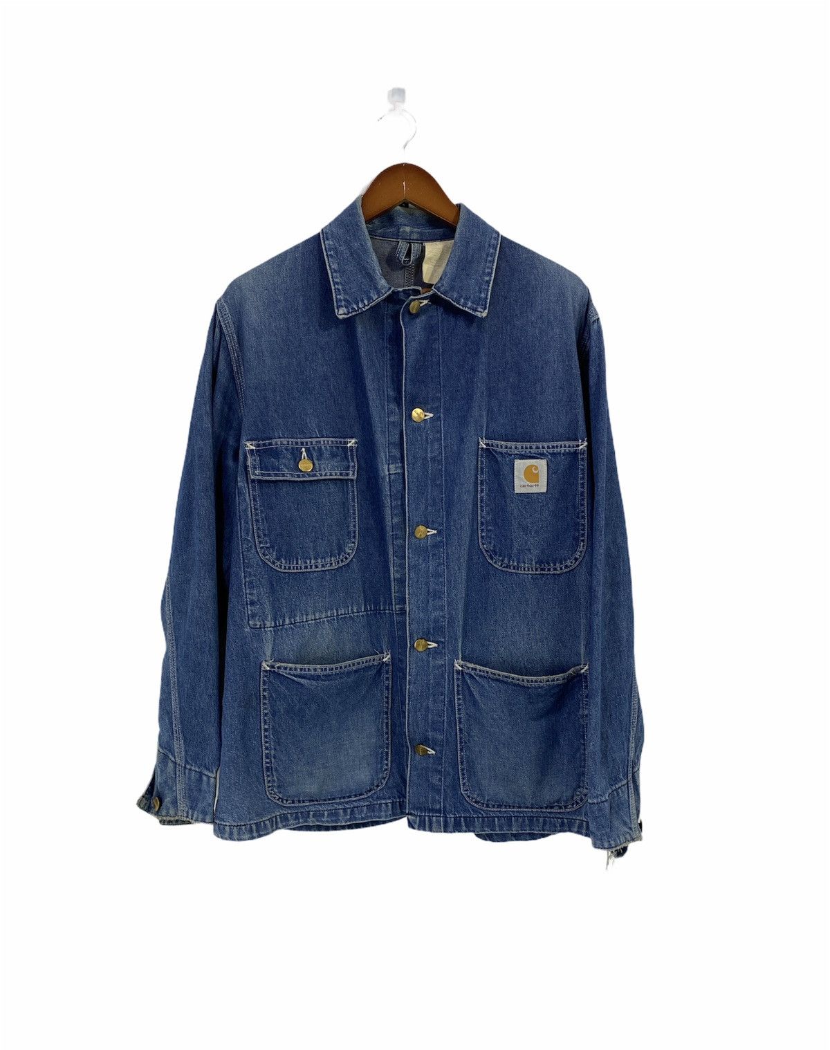 Carhartt Denim Chore Jacket Workwear Destressed Design - 1
