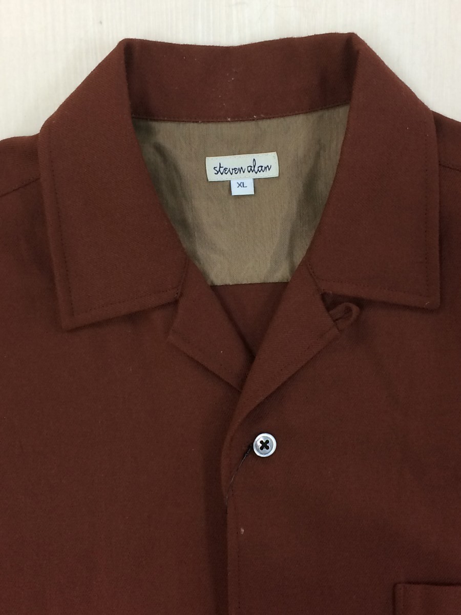 Steven Alan - JP Wool Burgundy Open Collar Shirt XL - 4