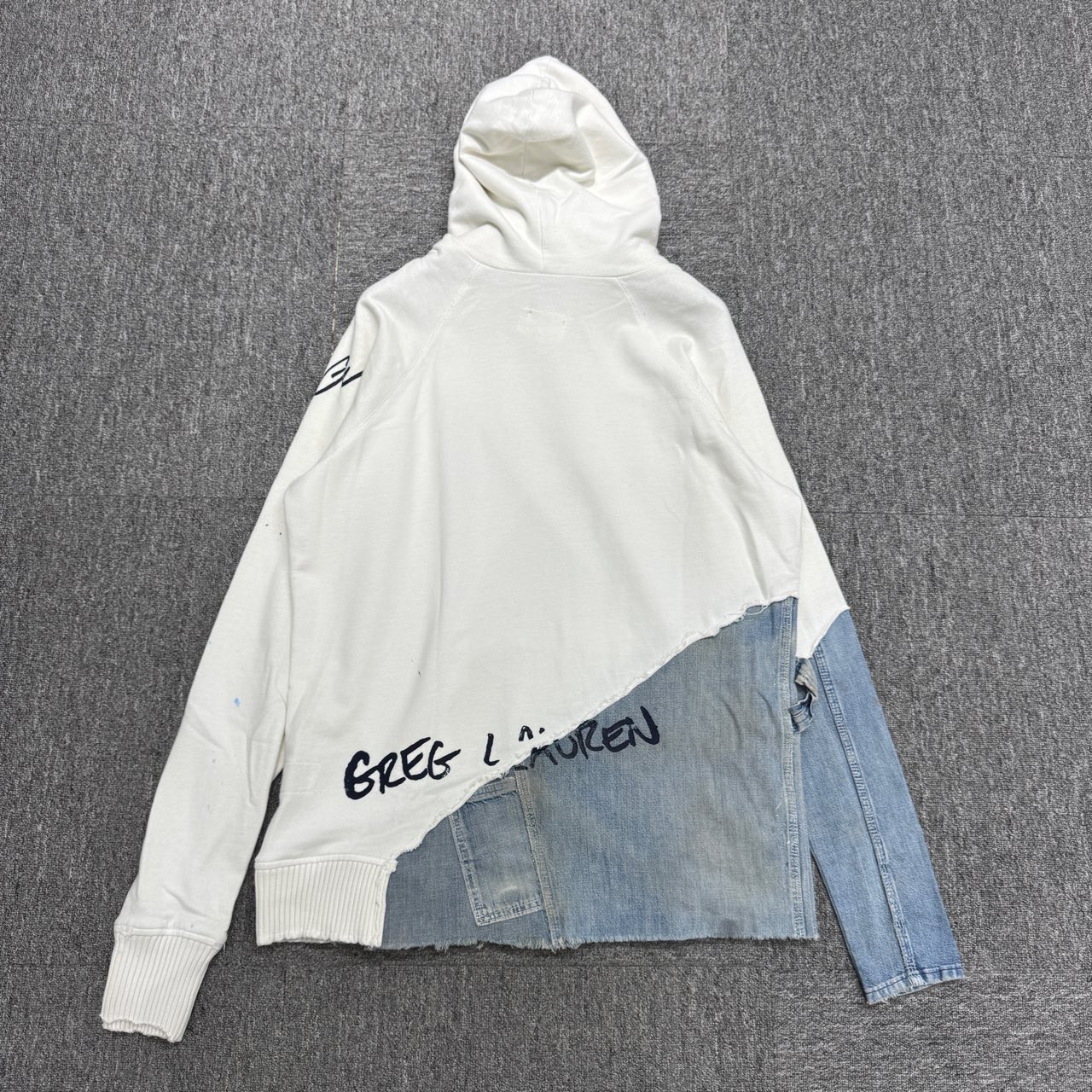 Greg Lauren patchwork denim washed distressed hoodie - 2