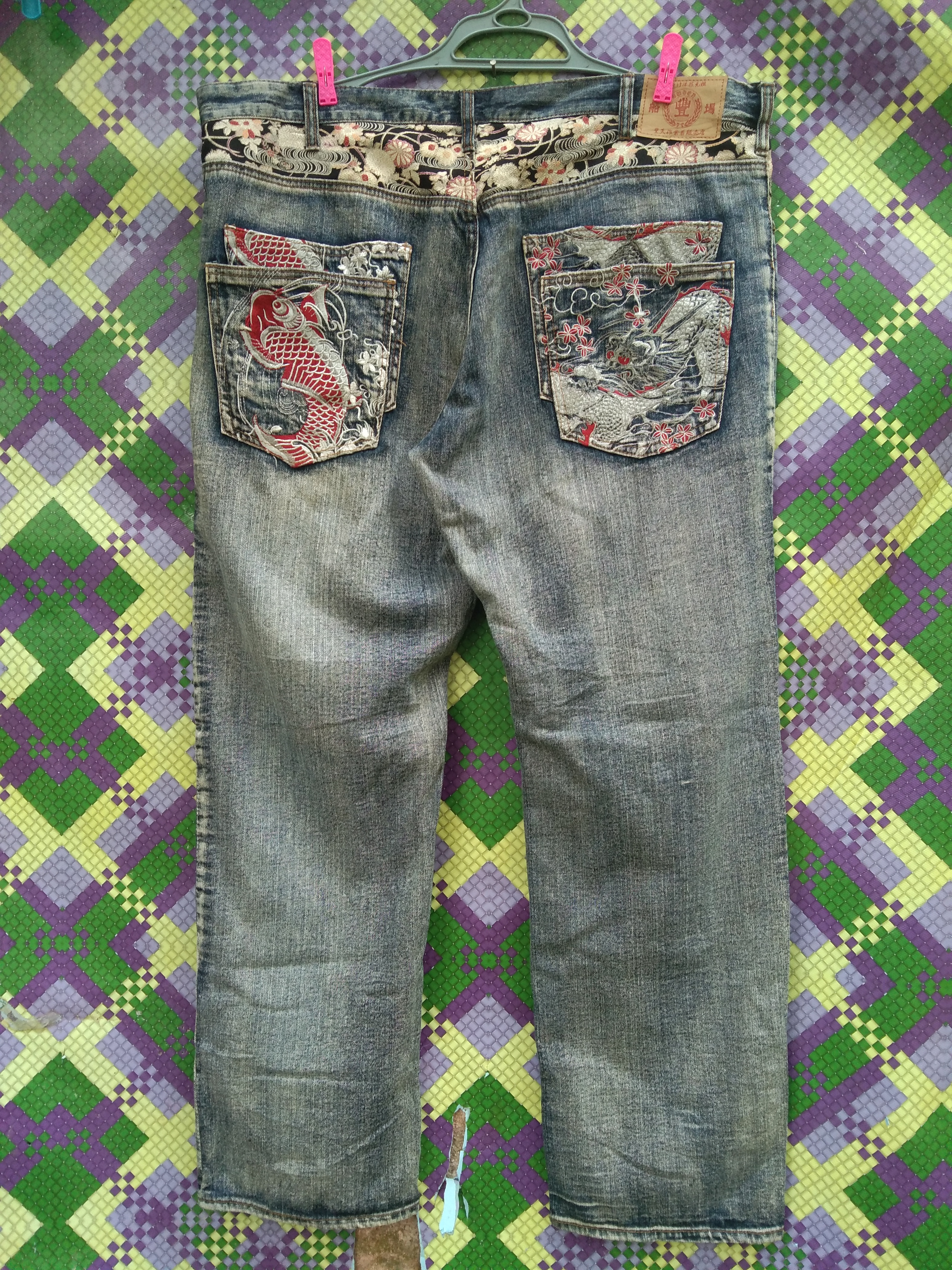 Vintage - VINTAGE SUKAJAN EMBROIDERY FISH KOI & DRAGON JEANS - 8