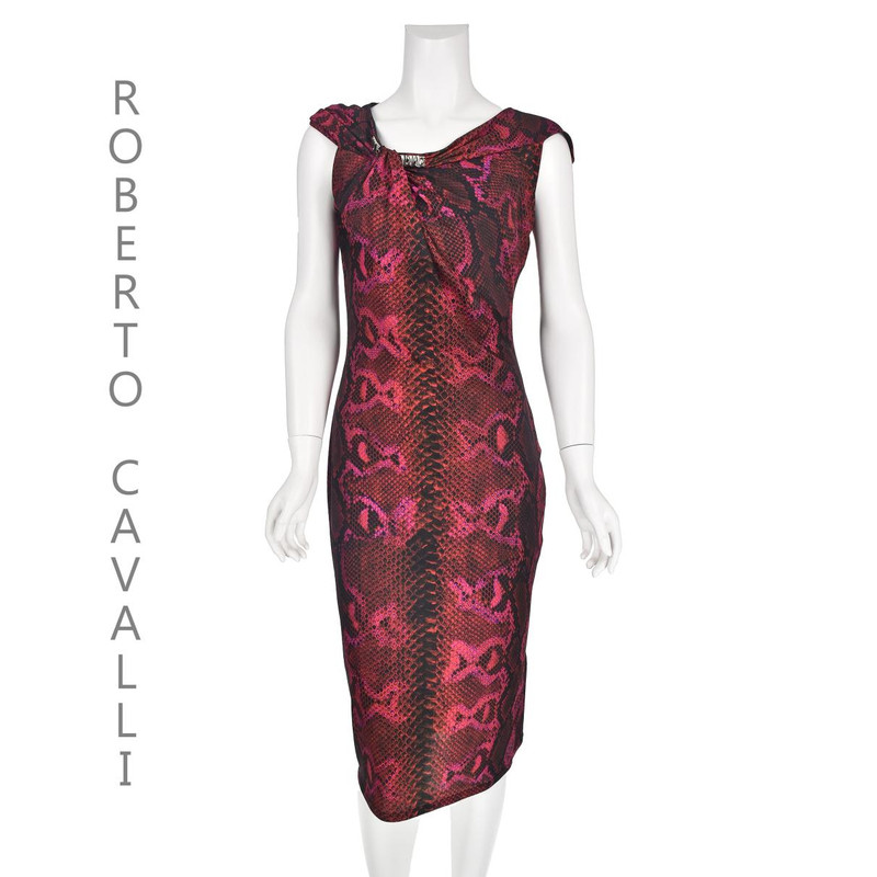 Red & Pink Knit Snakeskin Print Sheath Dress  - 1