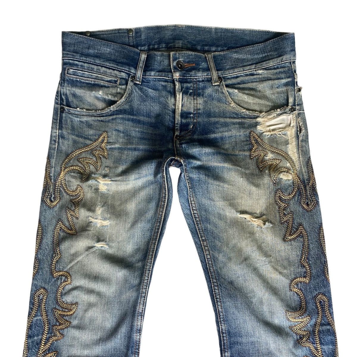 Japanese Brand - Vintage BUFFALO BOB Tribal Embroidery Flare Jeans Distressed - 3