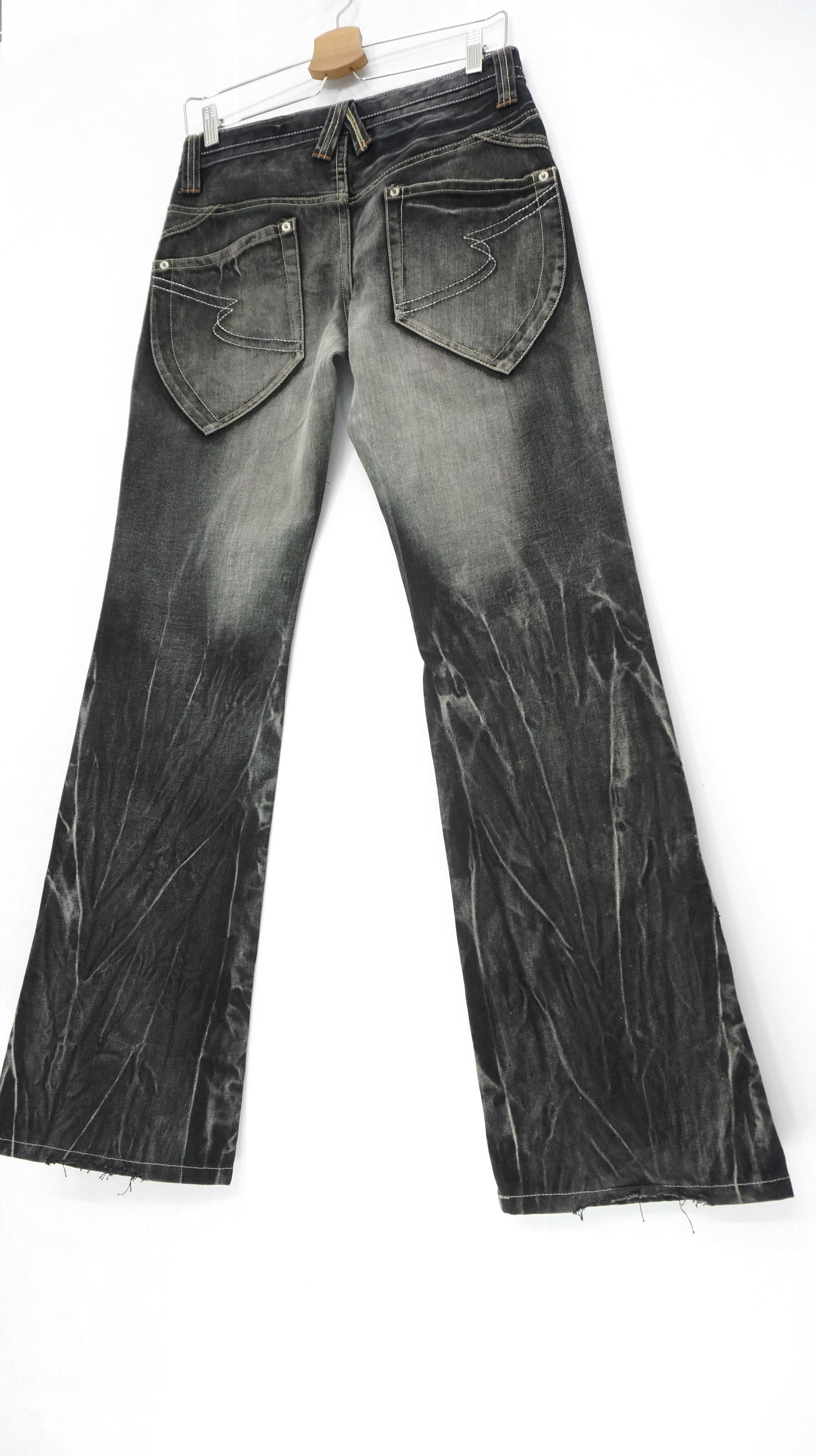 Flare 🔥 Semantic Design Vintage Faded Black Acid Wash Jeans - 4