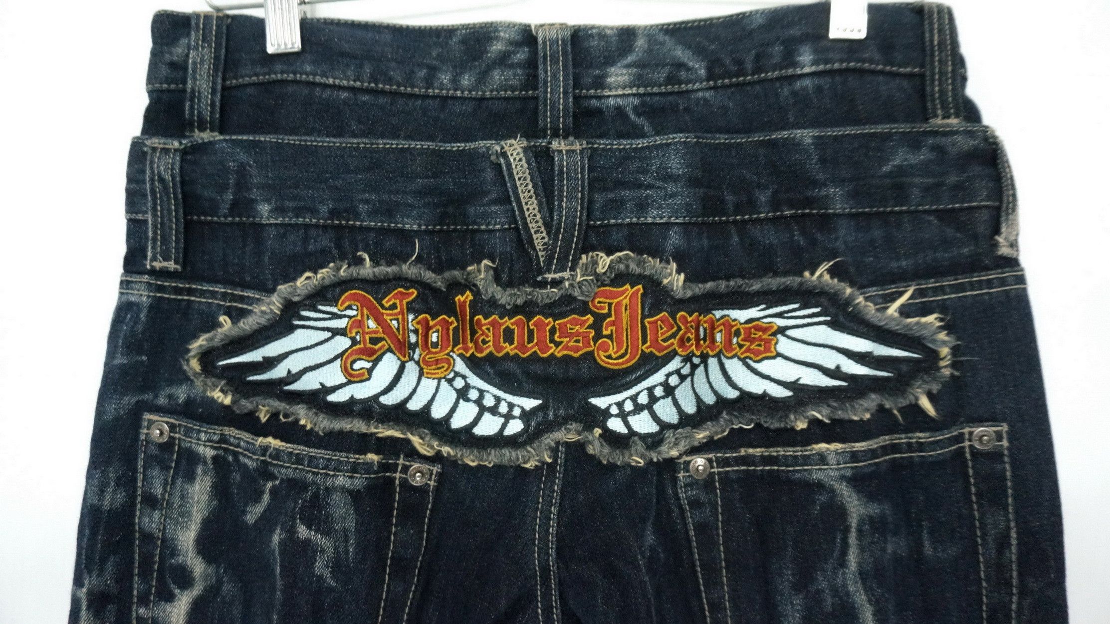 Vintage - Rare Vtg NYLAUS Double waist Acid Wash Spellout Emb Jeans - 5