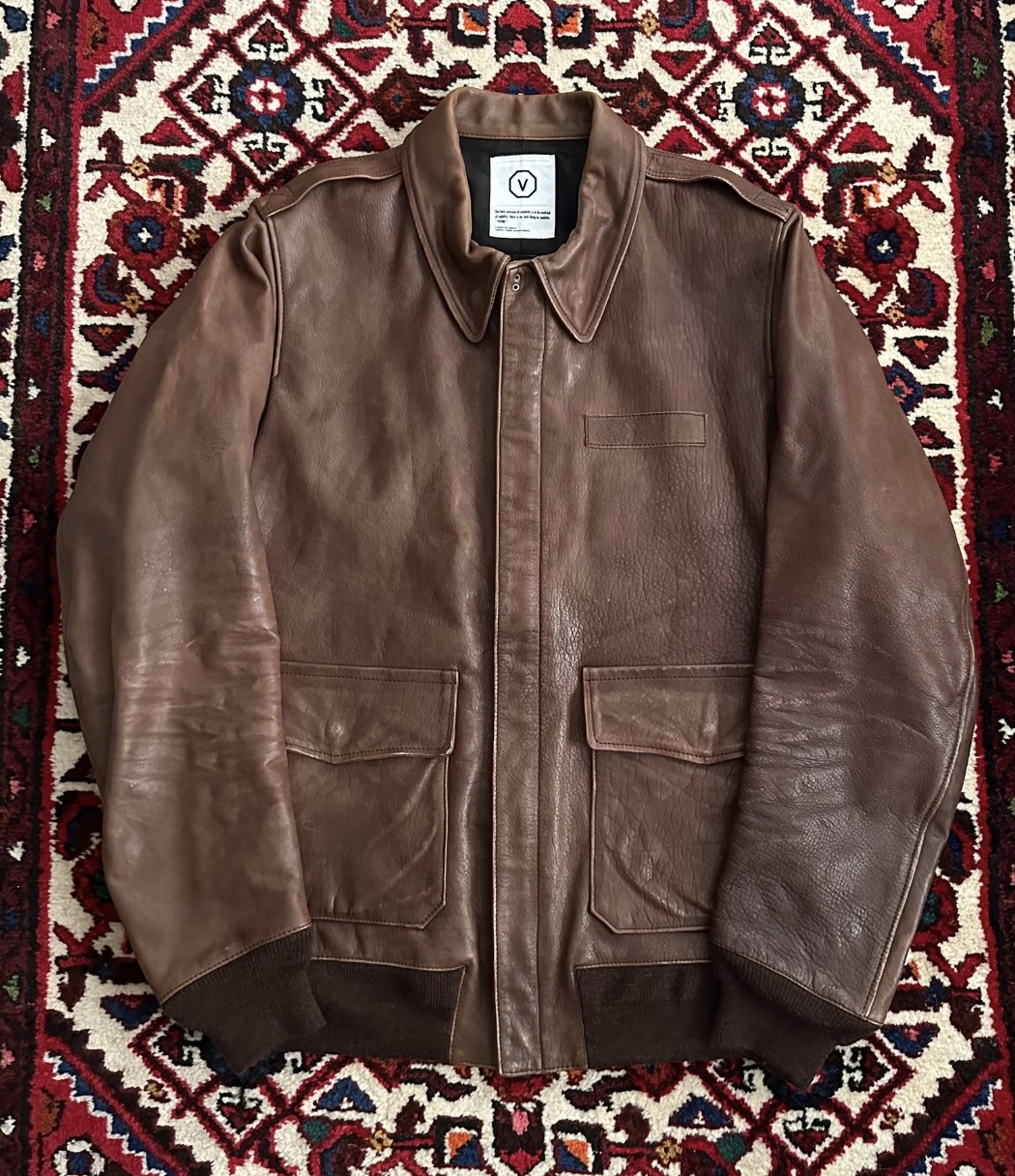 VISVIM ELMENDORF initial V-mark A2 leather jacket