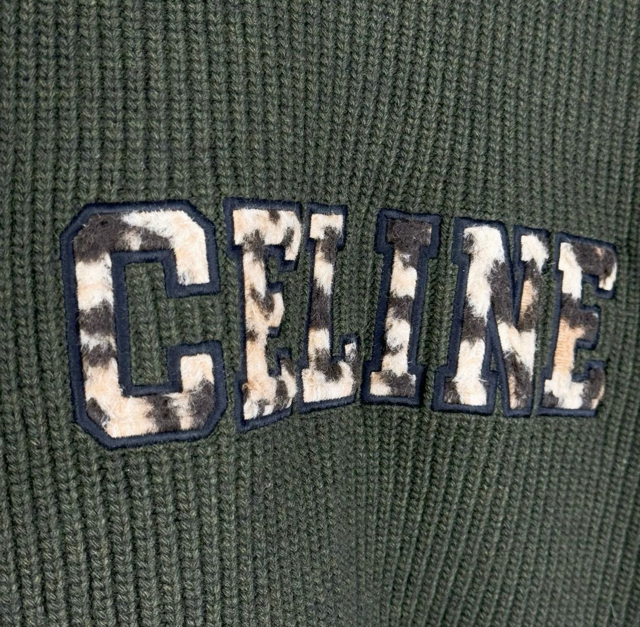 CELINE logo Leopard rib netting sweater - 4
