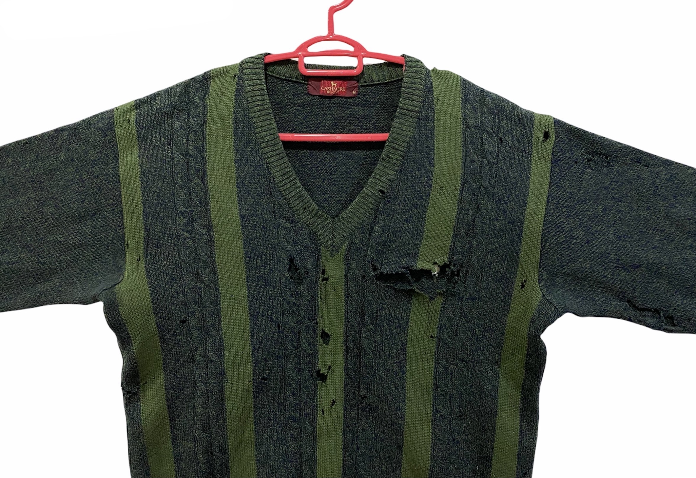 Coloured Cable Knit Sweater - Lecent Cashmere Ripped Sweater Grunge Style Made in Japan - 4