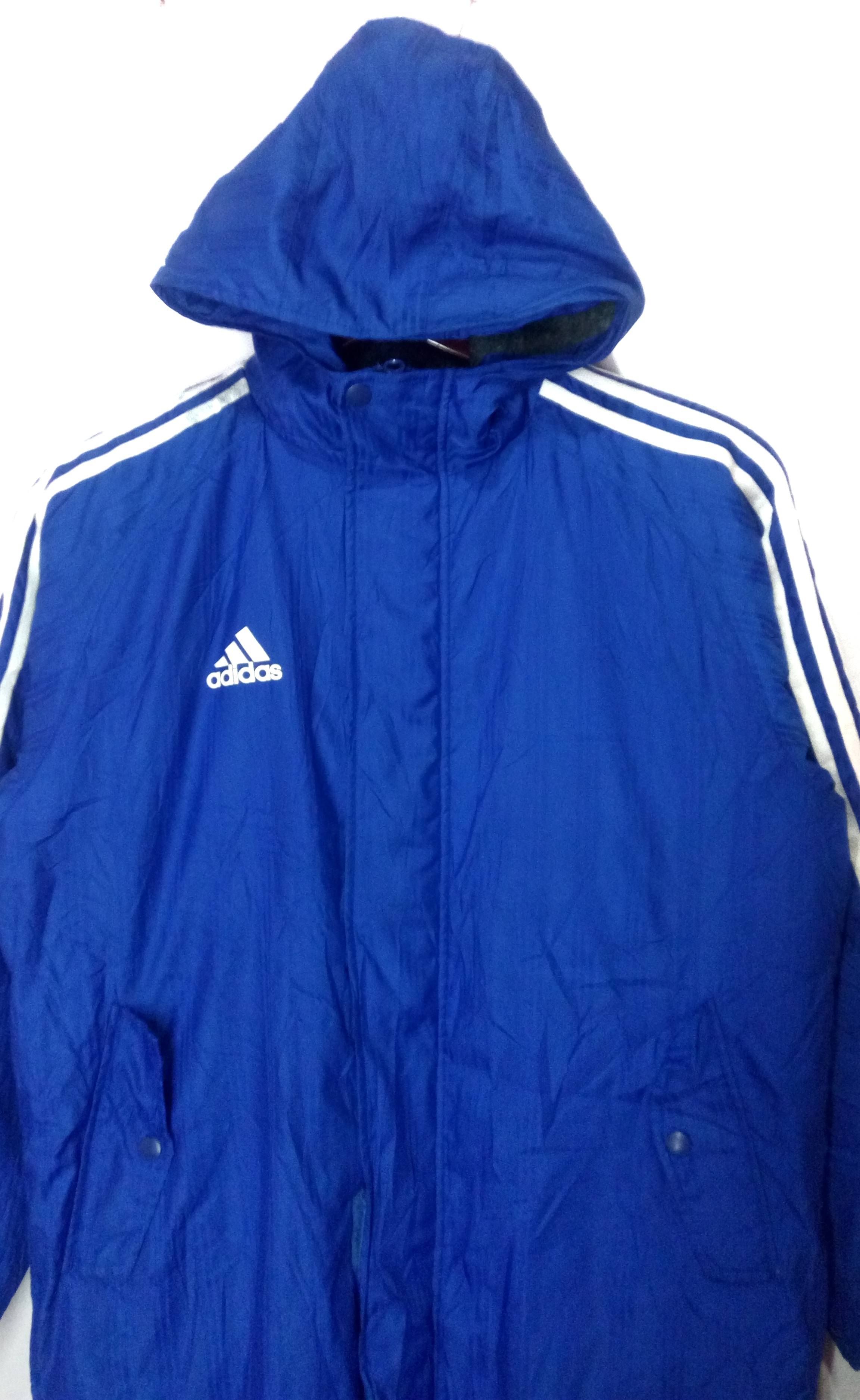 Adidas big logo sherpa inner lining long jacket hoodie parka winter size M/L - 3