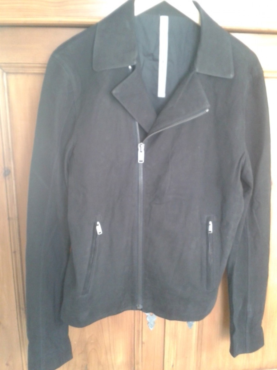 New Black Suede Velour Leather Jacket Size M - 5