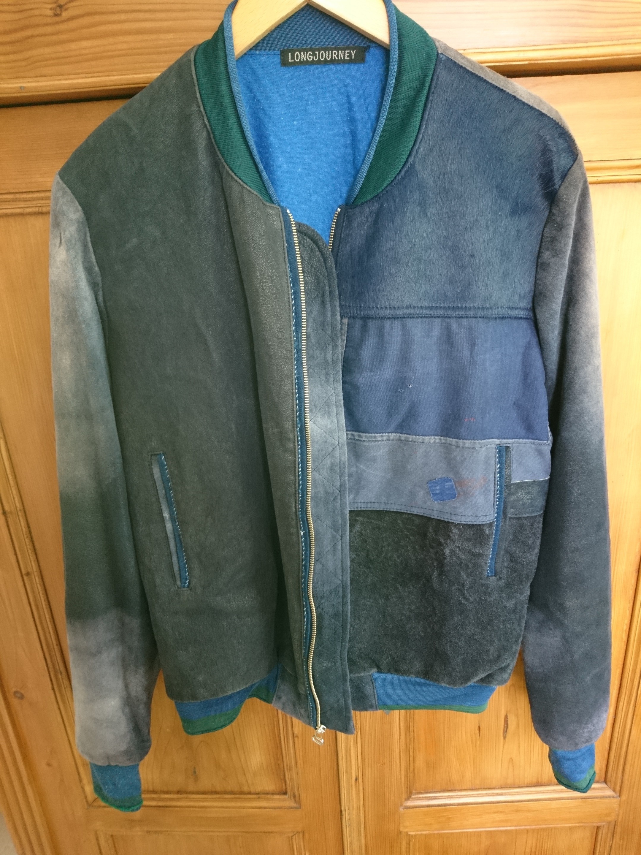 Longjourney - Rare Patchwork Leather Horsehair Cotton Bomber Jacket S M L - 2