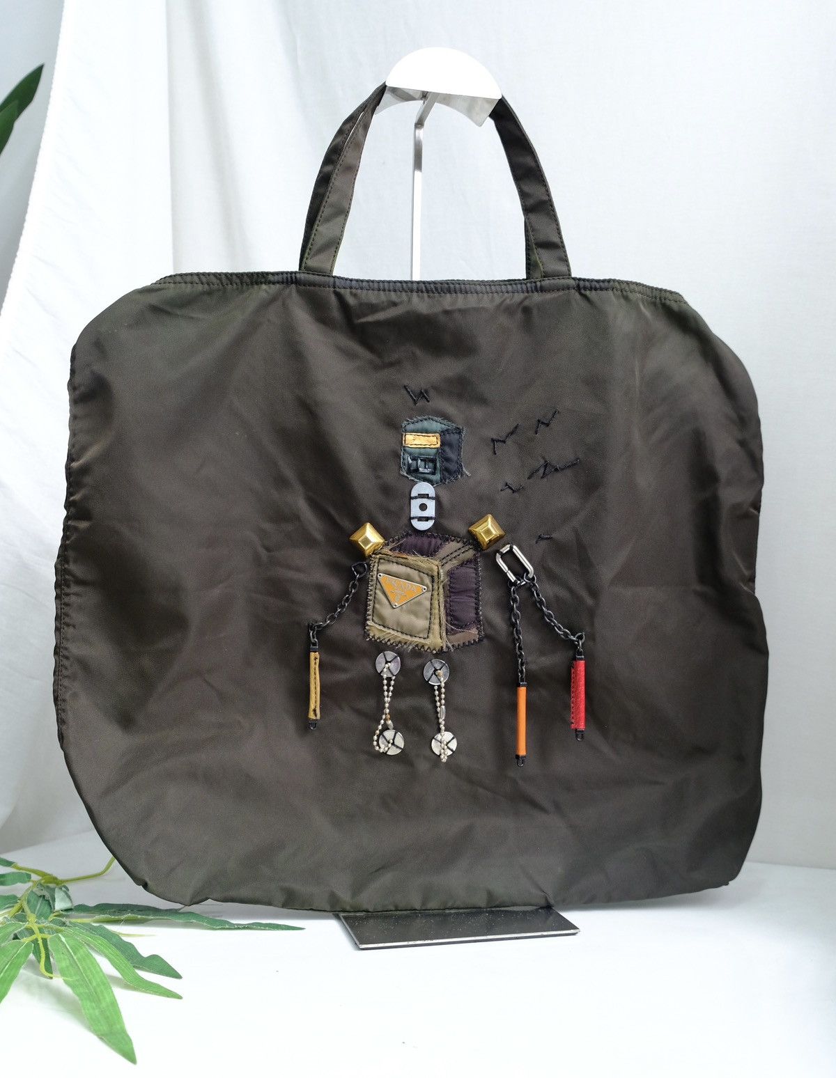 Authentic Prada robot khaki olive green nylone tote bag - 2