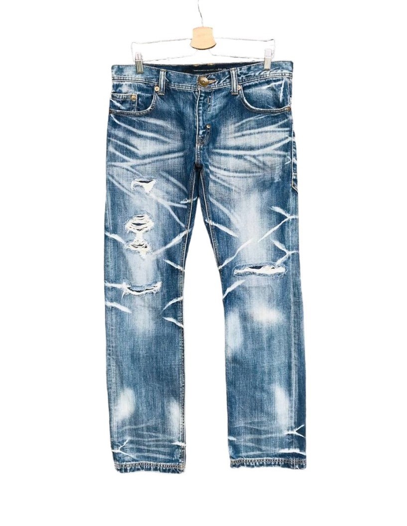 PLAG PLAG by Tete Homme Issey Miyake distressed jean Herringbone Thunderstorm faded wash Low-Rise St - 1